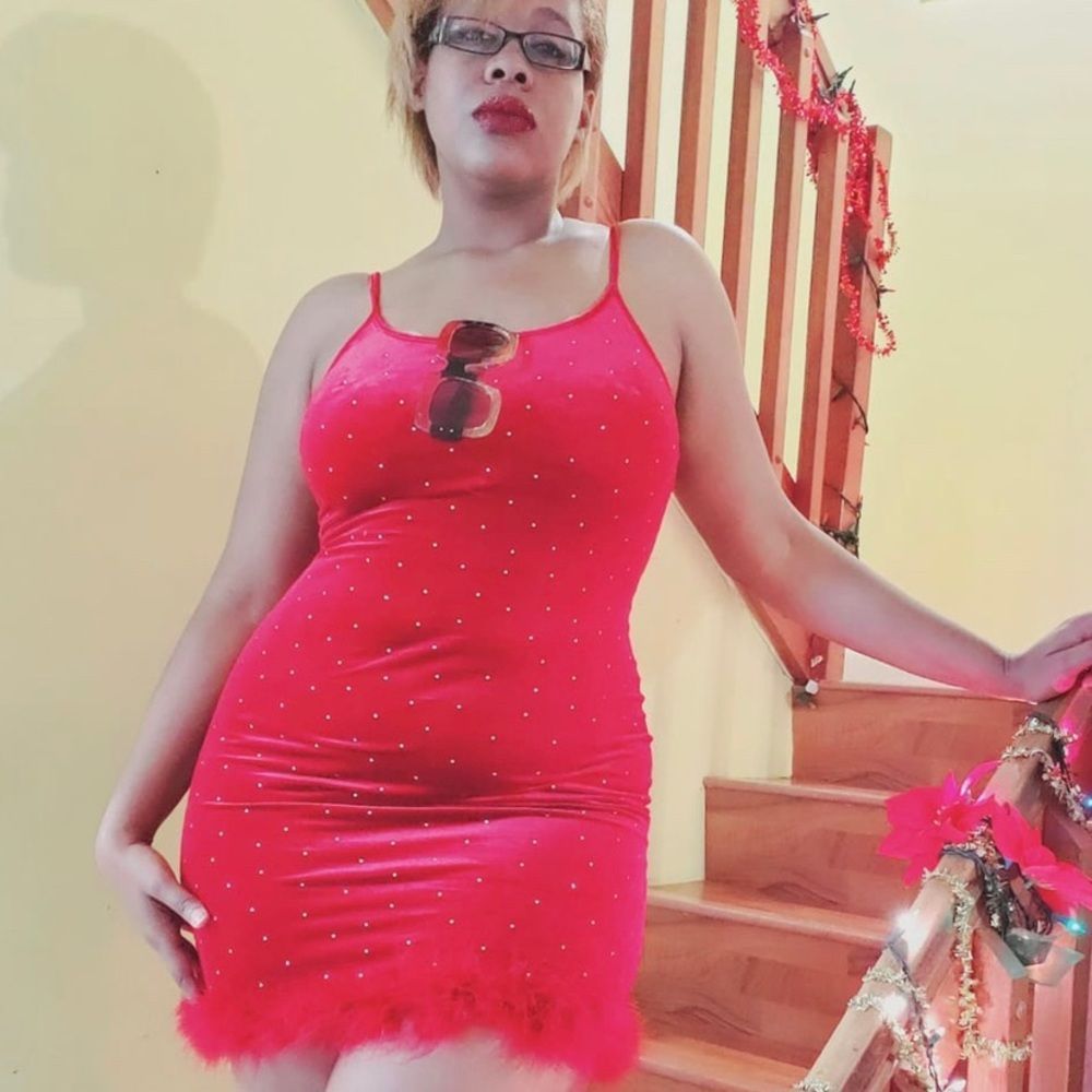 Red Velvet Rhinestone Mini Dress - Picture 5 of 7